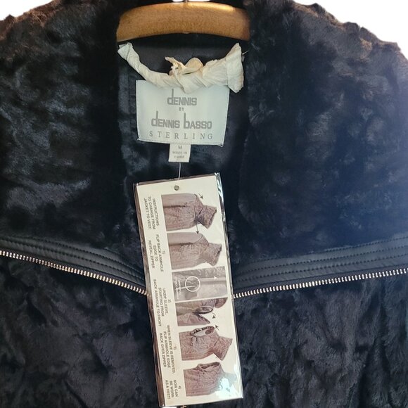 Dennis Basso Faux Fur Vegan Leather Zip Front Jacket w/ Zip-Off Sleeves NEW - Picture 12 of 14